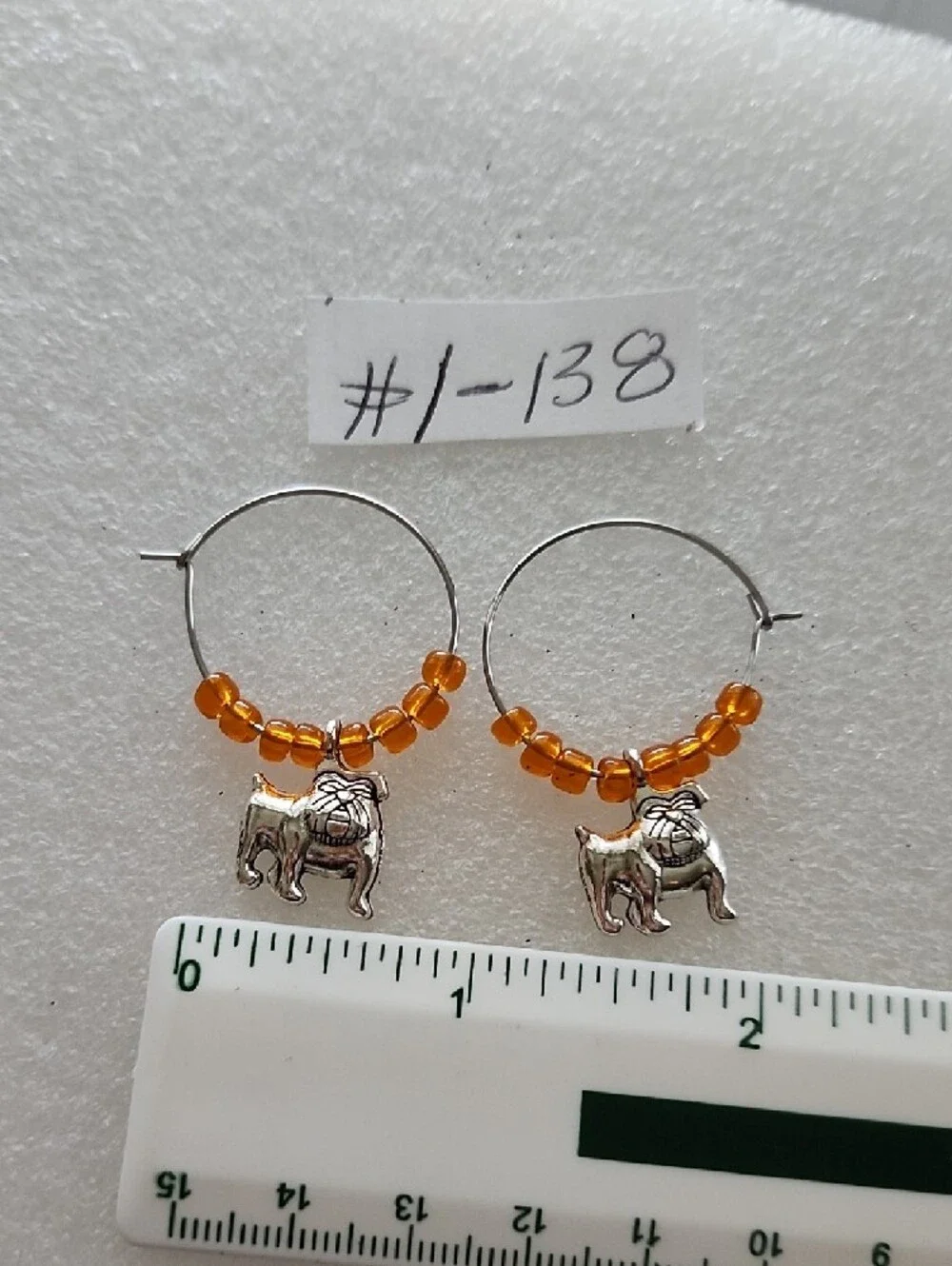 Hand Crafted Silver Dog Charm Hoop Earrings with Amber Beads